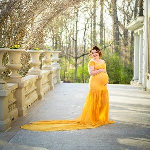 Maternity Off Shoulder Chiffon Gown for Photoshoot Yellow